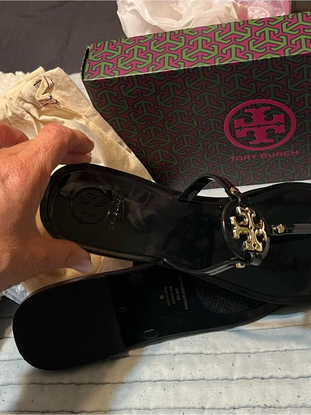 Tory Burch Black Mini Miller Jelly Thongs, Size 8M - Picture 2 of 6